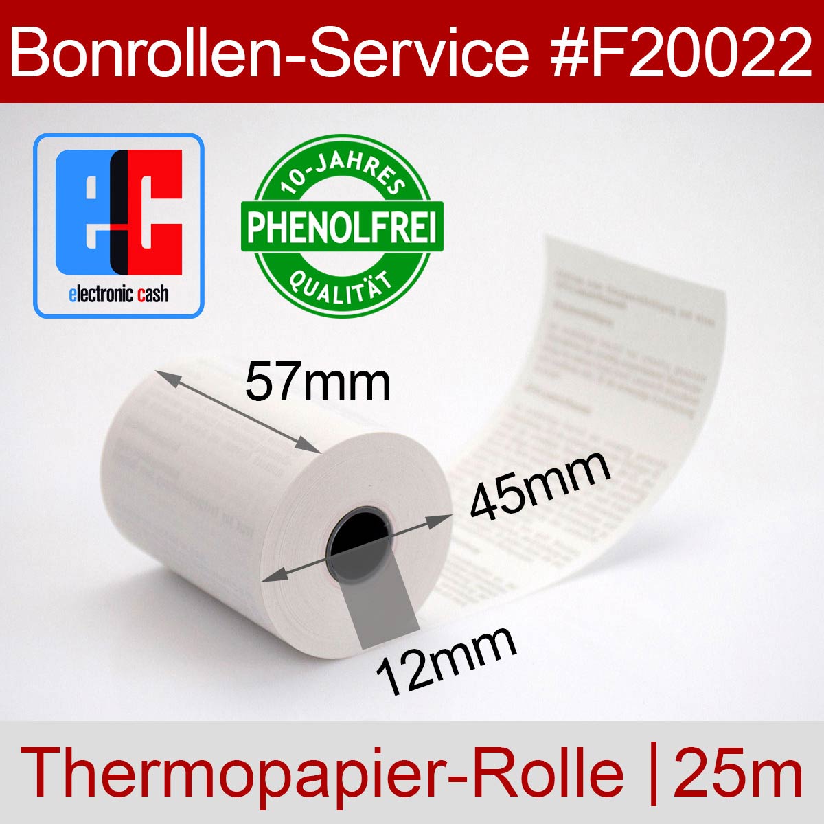 Phenolfreie EC-Thermorollen 57 / 25m / 12 weiß, mit SEPA-Text - Detailansicht