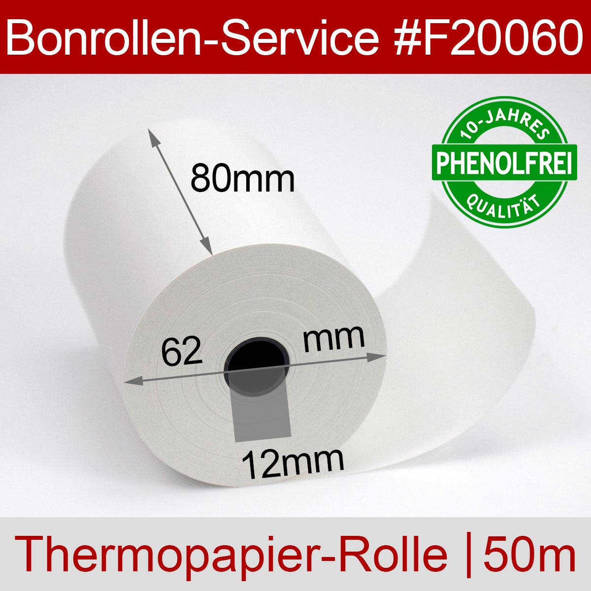 Phenolfreie Thermorollen 80 / 50m / 12 weiß - Detailansicht