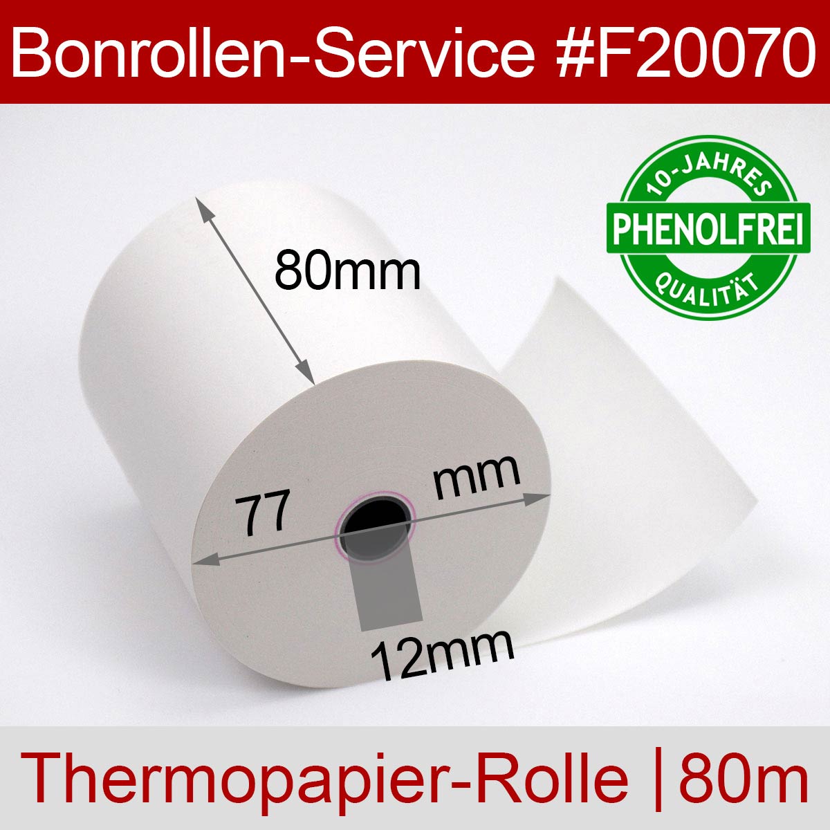 Phenolfreie Thermorollen 80 / 80m / 12 weiß - Detailansicht