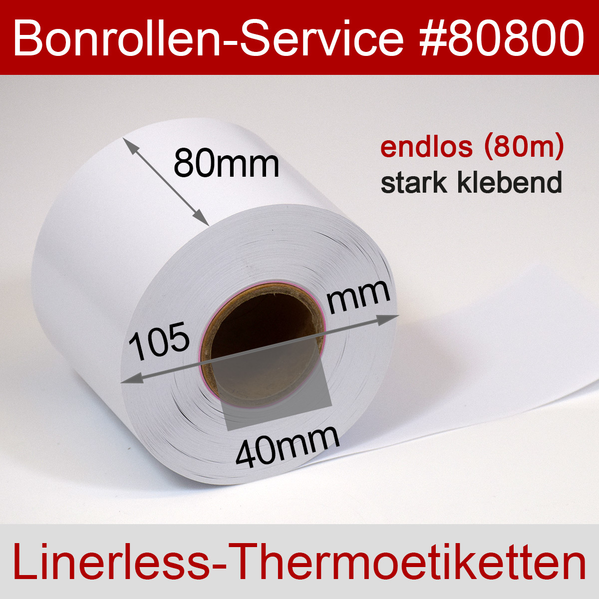Linerless Thermoetiketten-Rollen 80 80m 40, stark klebend - Detailansicht