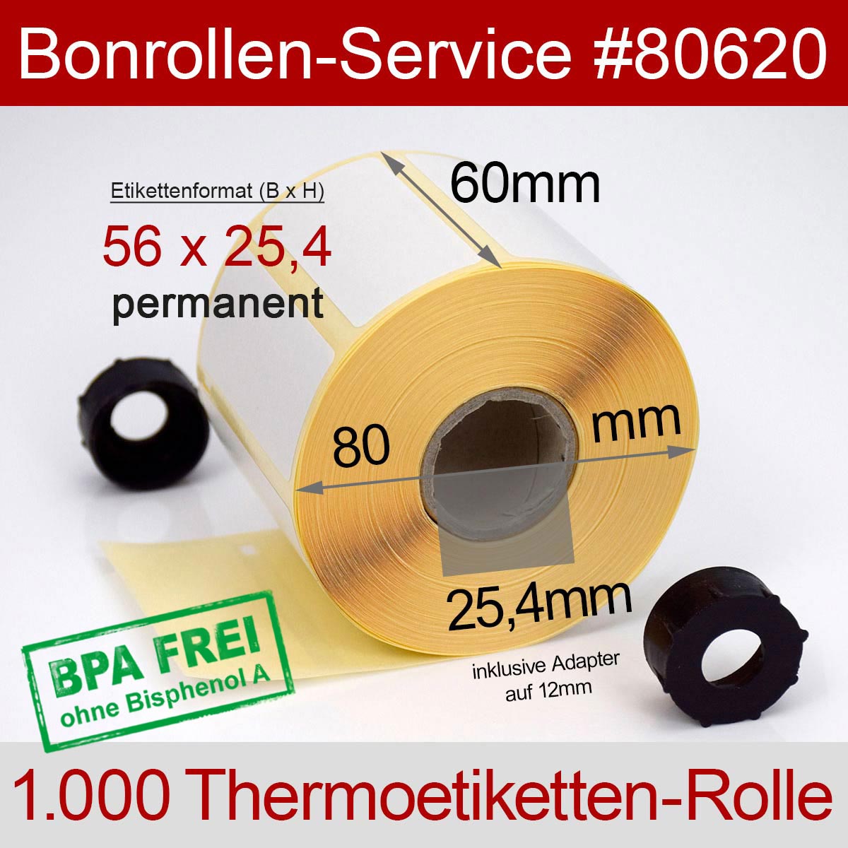 Thermorollen-Etiketten BPA-frei 56 x 25,4 mm permanent klebend - Detailansicht