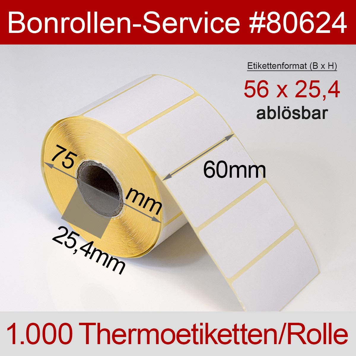 Thermorollen-Etiketten BPA-frei, 56 x 25,4 mm, ablösbar klebend - Detailansicht