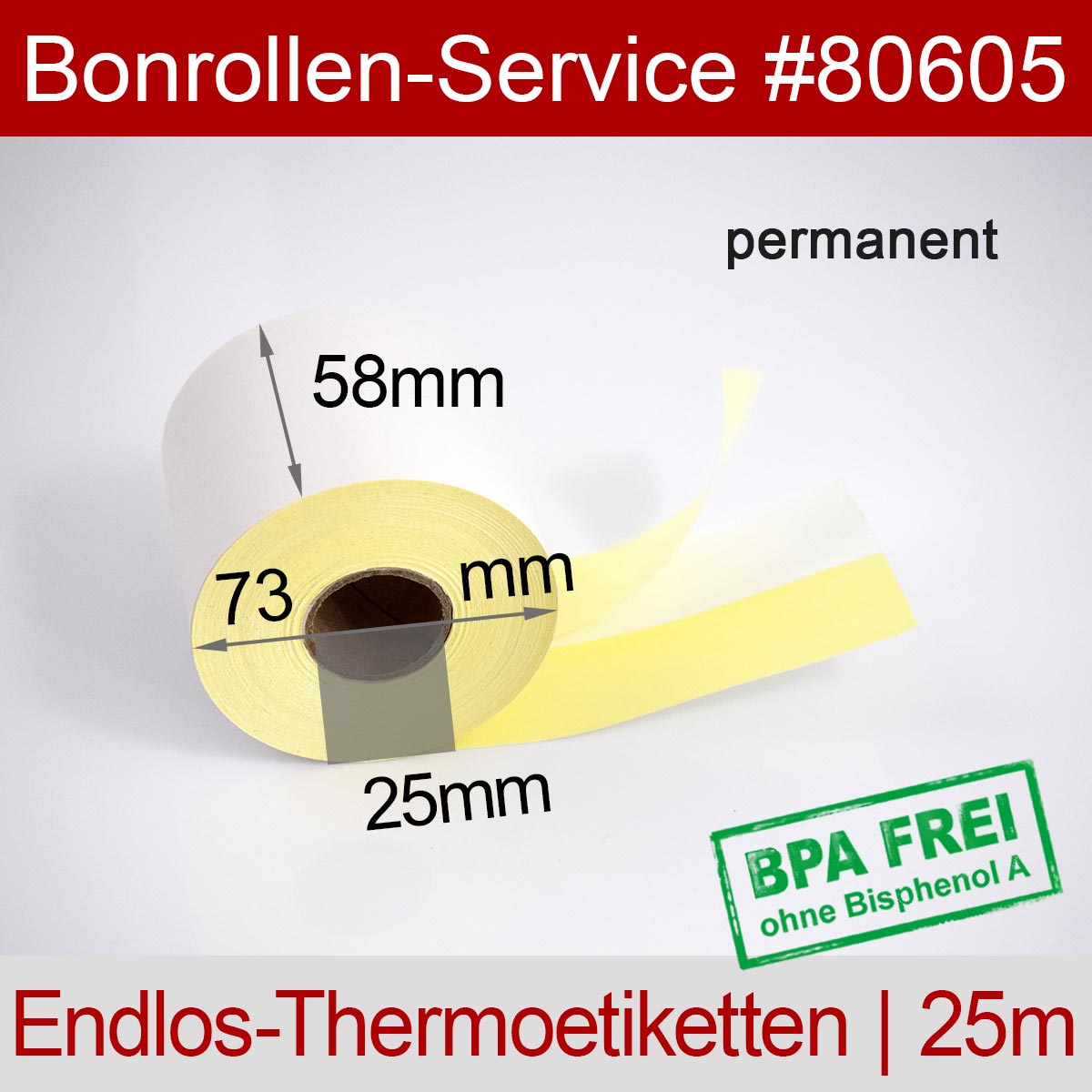 Thermoetiketten-Rollen BPA-frei 58 25m 25, permanent - Detailansicht