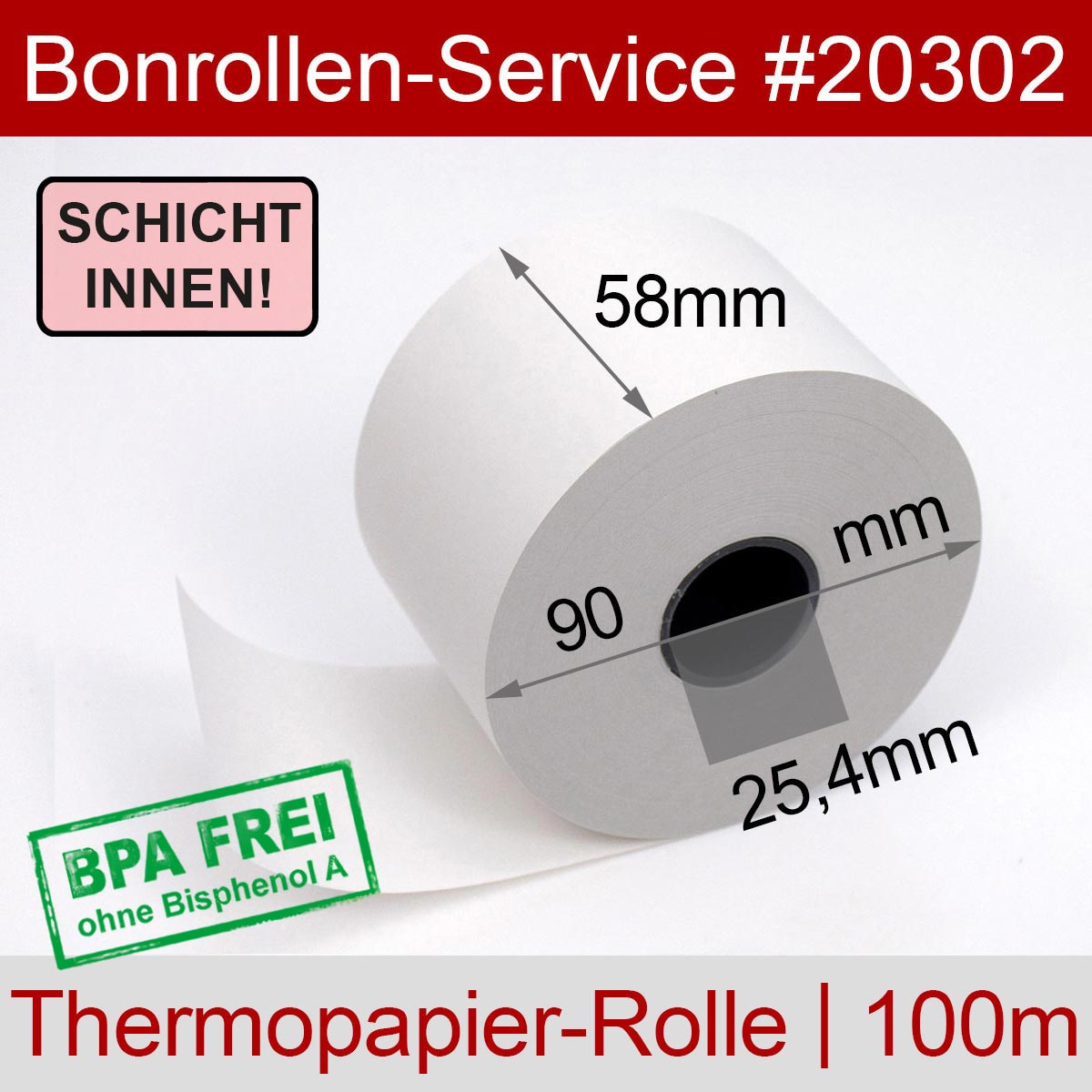 Thermorollen BPA-frei 58 / 90 / 25 weiß, Innenwicklung - Detailansicht