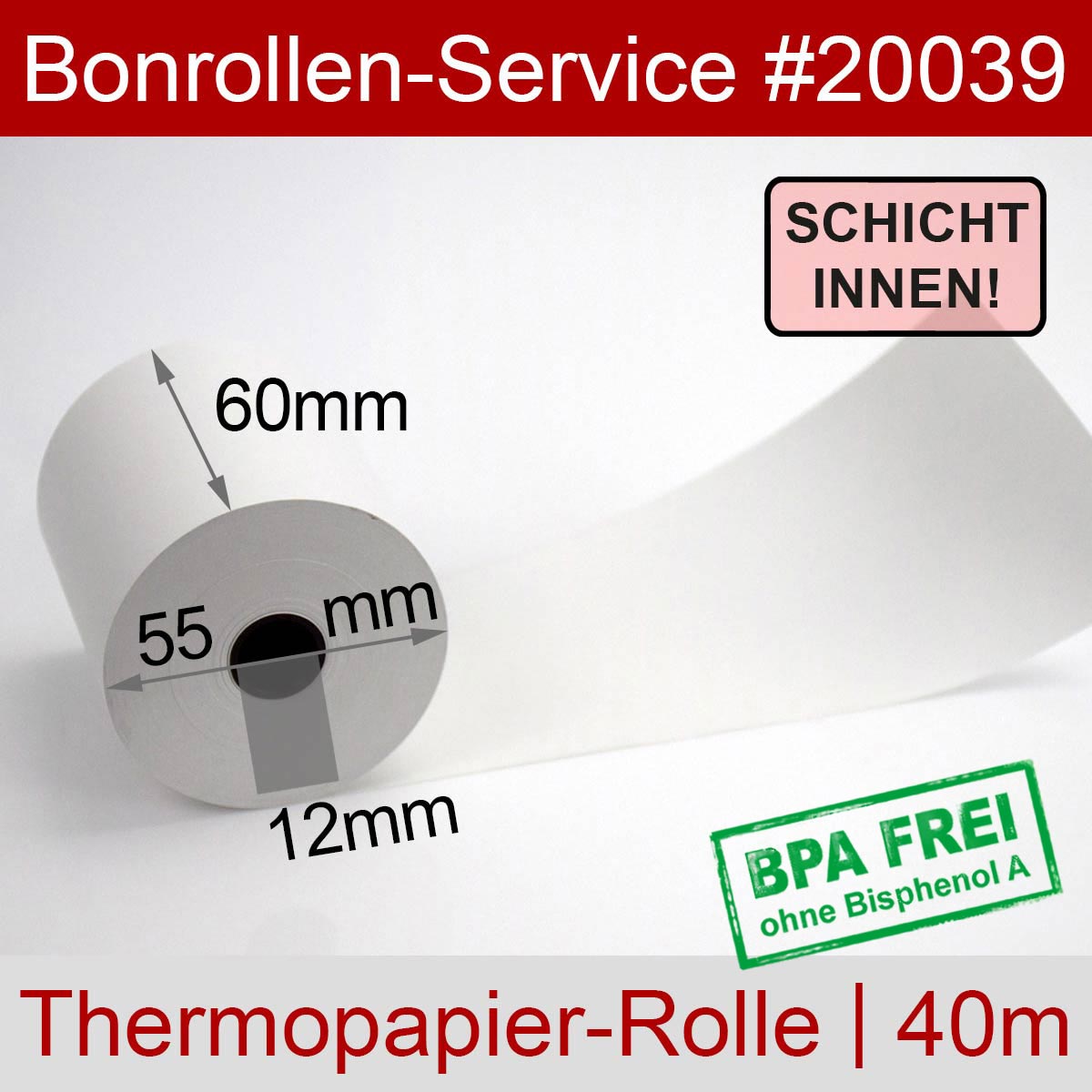 Thermorollen BPA-frei 60 / 40m / 12 weiß, Innenwicklung - Detailansicht