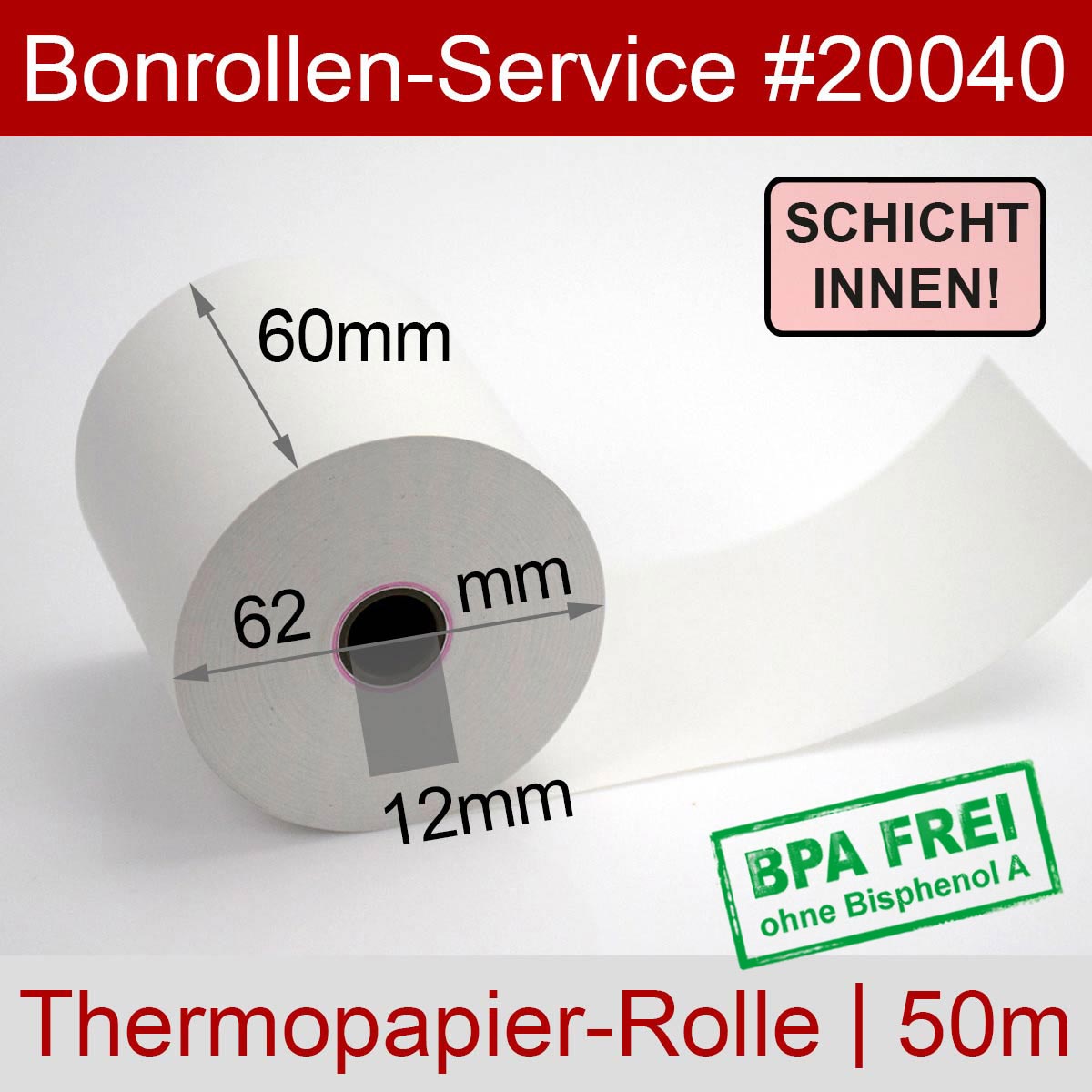 Thermorollen BPA-frei 60 / 50m / 12 weiß, Innenwicklung - Detailansicht