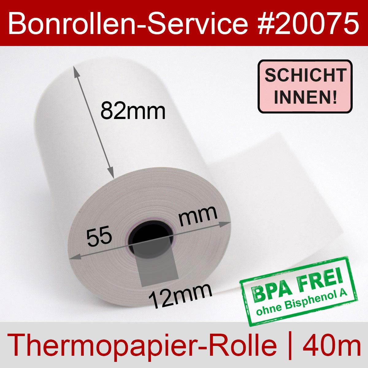 Thermorollen BPA-frei 82 / 40m / 12 weiß, Innenwicklung - Detailansicht