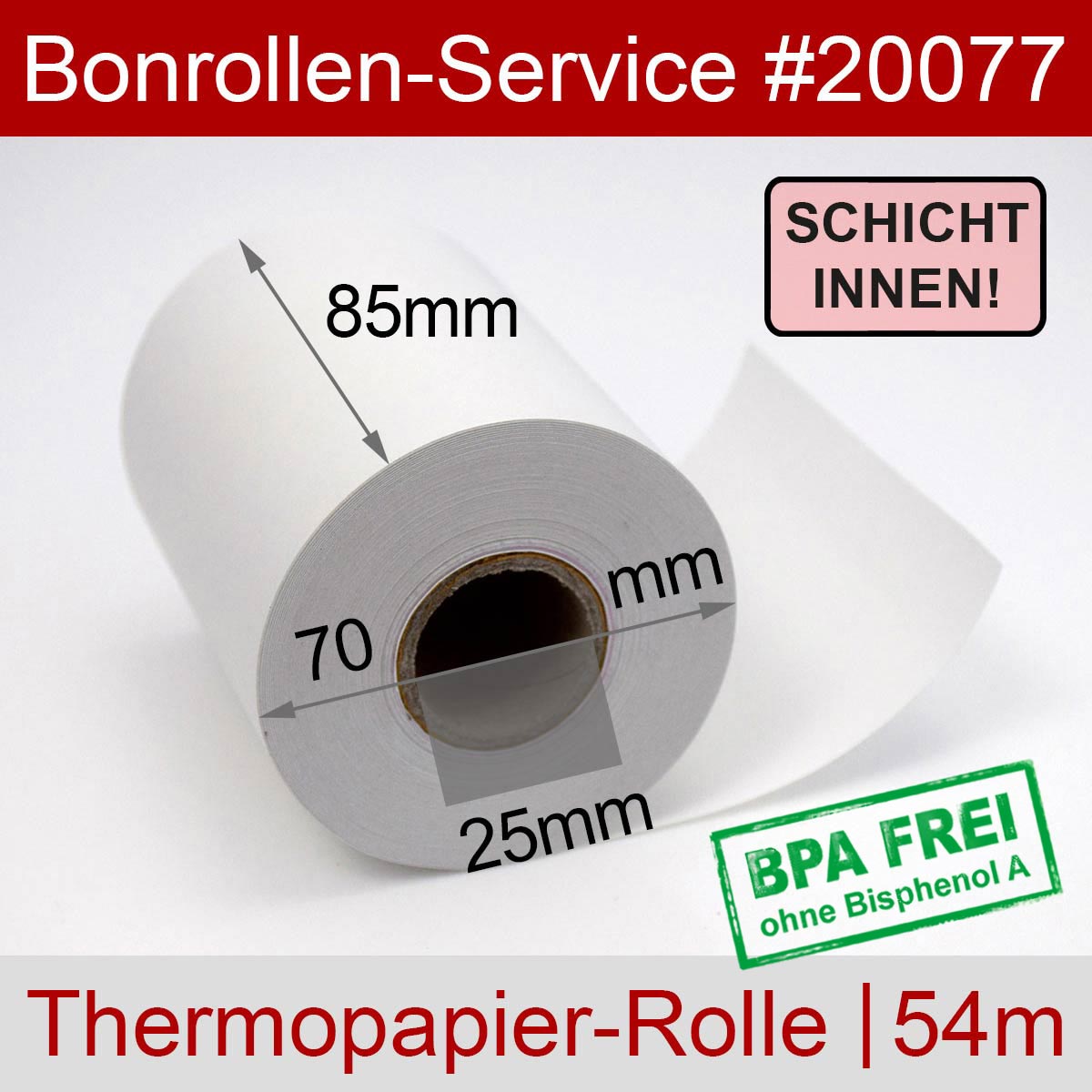 Thermorollen BPA-frei 85 / 70 / 12 weiß, Innenwicklung - Detailansicht
