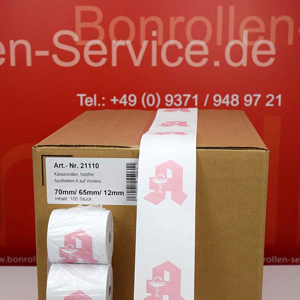 Produktfoto - Apothekenrollen mit Aufdruck | weiß | 70/65/12 für Epson TM-J 7100