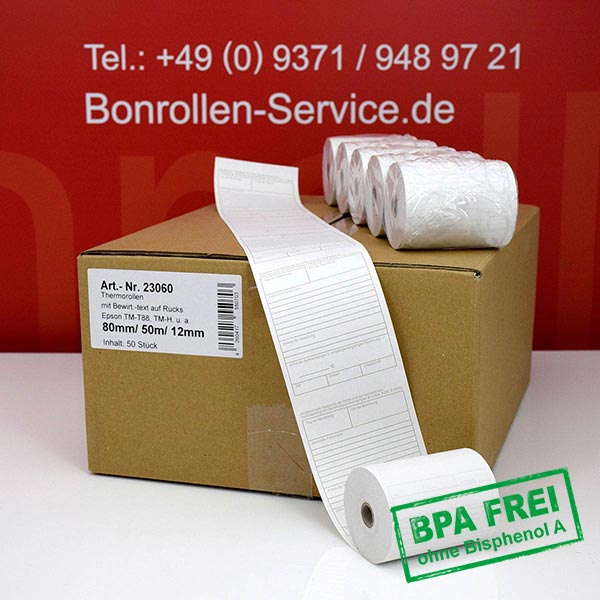 Produktfoto - Bewirtungsbeleg-Rollen 80/50m/12 | weiß | BPA-frei für Multi-Data SPS 530 FD