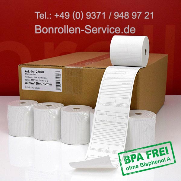 Produktfoto - Bewirtungsbeleg-Rollen 80/80m/12 | weiß | BPA-frei für NCR RealPos 7194