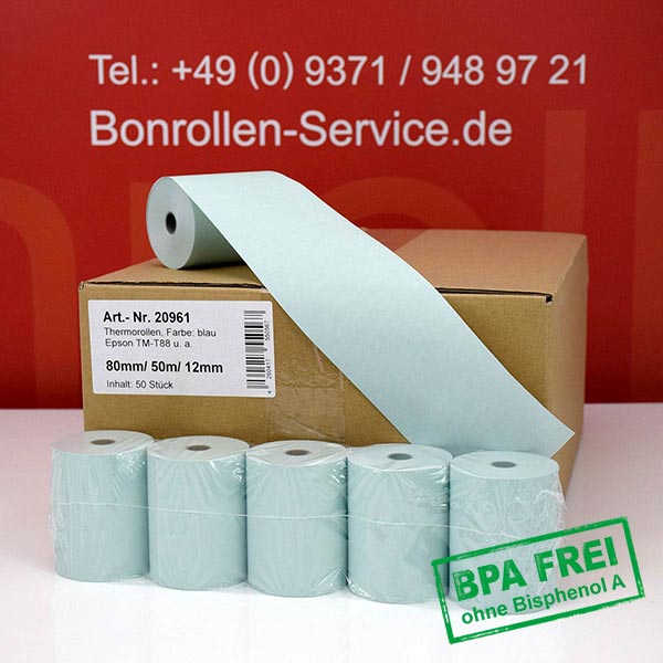 Produktfoto - Thermorollen / Kassenrollen 80/50m/12 | blau | BPA-frei für Multi-Data ELLIX 20