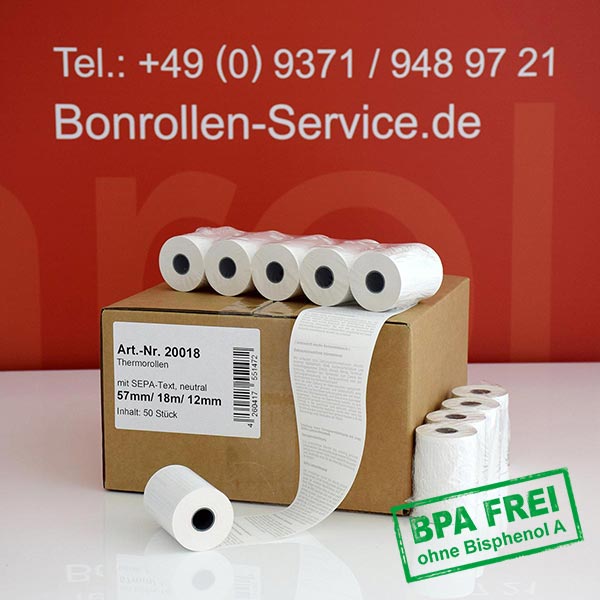 Produktfoto - EC-Rollen 57/18m/12 mit SEPA-Text | weiß | BPA-frei für Ingenico iWL250