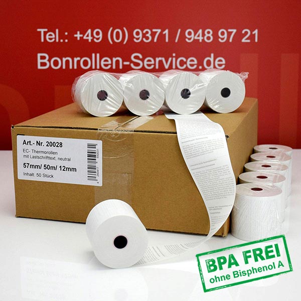 Produktfoto - EC-Rollen 57/50m/12 mit SEPA-Text | weiß | BPA-frei für Verifone H5000