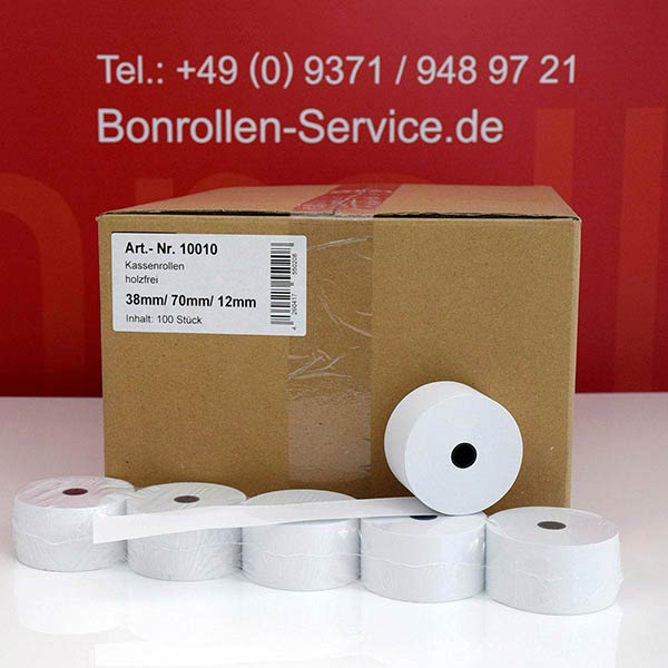 Produktfoto - Bonrollen / Kassenrollen - Normalpapier | weiß | 38/70/12 für Mons CR 705