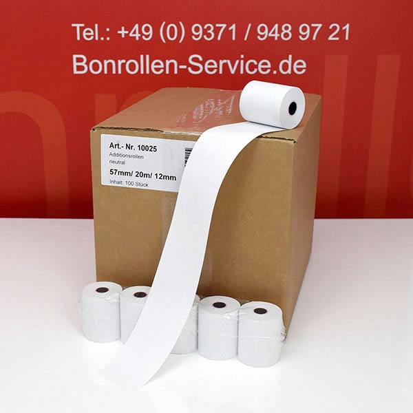 Produktfoto - Bonrollen / Kassenrollen - Normalpapier | weiß | 57/20m/12 für Ohaus SF40A