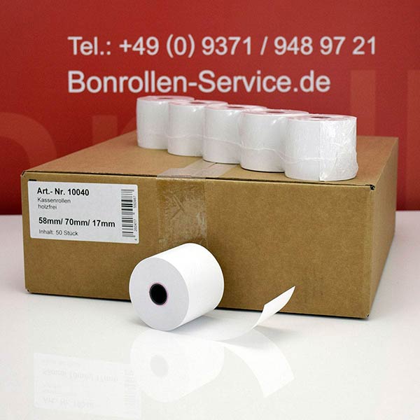 Produktfoto - Bonrollen / Kassenrollen - Normalpapier | weiß | 58/70/17,5 für Schultes HS 1008