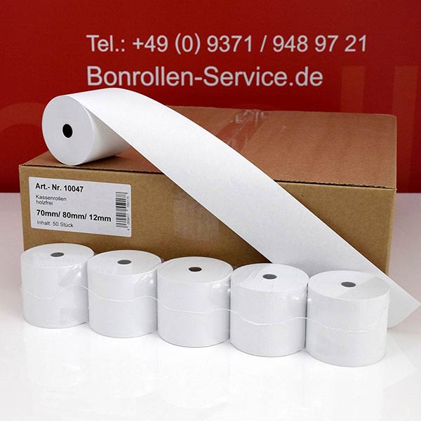 Produktfoto - Bonrollen / Kassenrollen - Normalpapier | weiß | 70/80/12 für Wincor-Nixdorf IJ 200