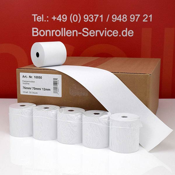 Produktfoto - Bonrollen / Kassenrollen - Normalpapier | weiß | 76/70/12 für Citizen CD-S501