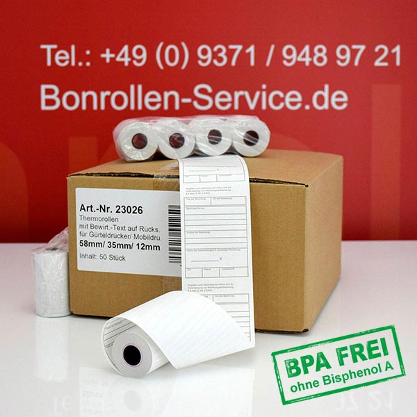 Produktfoto - Bewirtungsbeleg-Rollen 58/15m/12 | weiß | BPA-frei für Ready2Order readyP2s