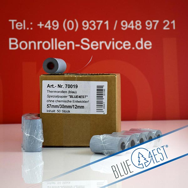 Produktfoto - Öko-Thermorollen 57/10m/12 | blau | Blue4est® für REA-Card REA T4 pro