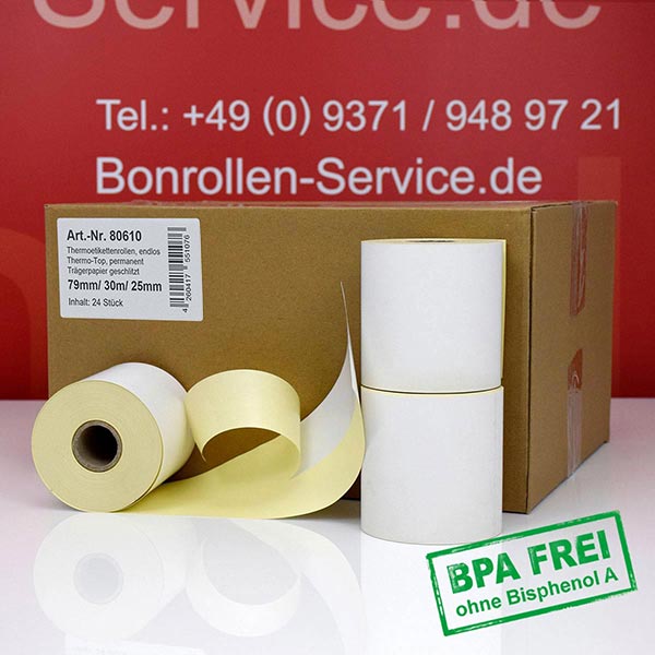 Produktfoto - Thermoetiketten 79mm x 30m, endlos > BPA-frei, permanent für Epson TM-L90 Peeler