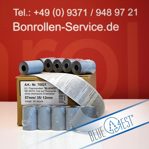 Produktfoto - Öko-EC-Rollen 57/14m/12 mit SEPA-Text | blau | Blue4est® für Ready2Order readyP2