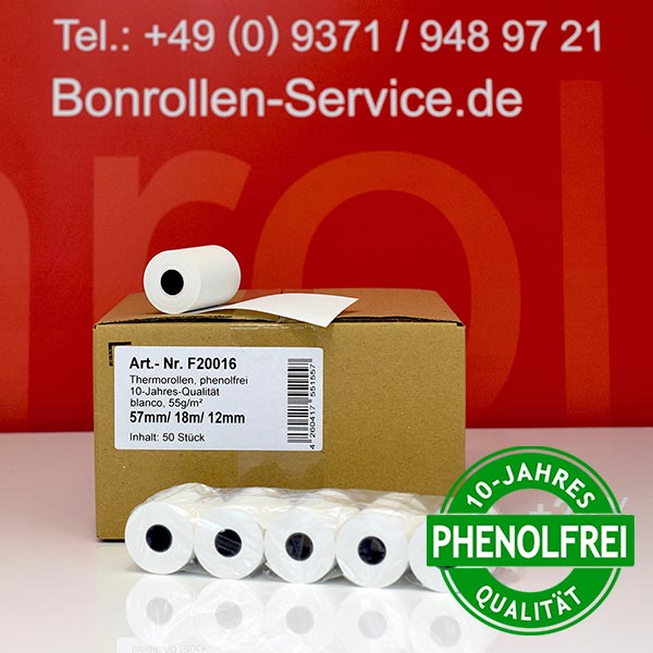 Produktfoto - Thermorollen / EC-Rollen 57/18m/12 | weiß | phenolfrei für Castles S1F2