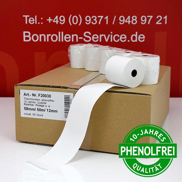 Produktfoto - Thermorollen / Kassenrollen 58/50m/12 | weiß | phenolfrei für Bizerba CD 8800