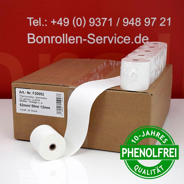 Produktfoto - Thermorollen / Waagenrollen 62/50m/12 | weiß | phenolfrei für Mettler-Toledo UC3 CT-P