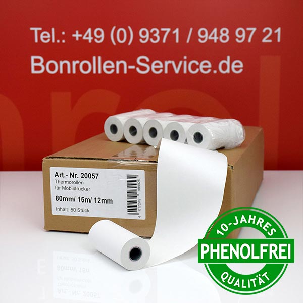 Produktfoto - Thermorollen / Kassenrollen 80/15m/12 | weiß | phenolfrei für Casio IT-9000-20E