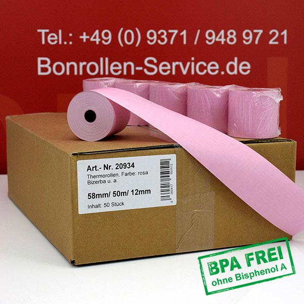 Produktfoto - Thermorollen / Kassenrollen 58/50m/12 | rosa | BPA-frei für Multi-Data ER 925