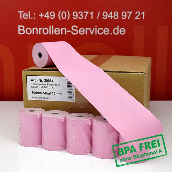 Produktfoto - Thermorollen / Kassenrollen 80/50m/12 | rosa | BPA-frei für Tysso PRP-080II