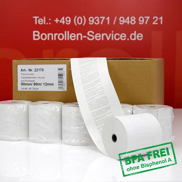 Produktfoto - Tankstellenrollen 80/80m/12 | weiß | BPA-frei für Posbank A7-UB