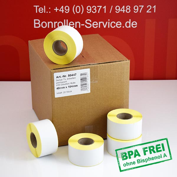 Produktfoto - Thermoetiketten 49x104 > BPA-frei, permanent klebend für Avery-Berkel Xs400