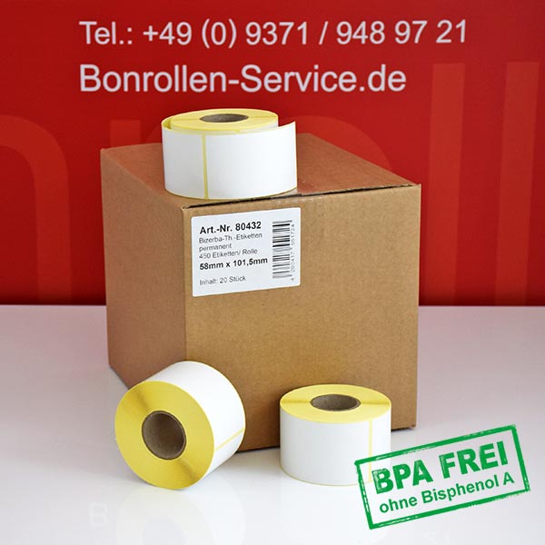 Produktfoto - Thermoetiketten 58x101,5 > BPA-frei, permanent klebend für Mettler-Toledo bPlus-H2