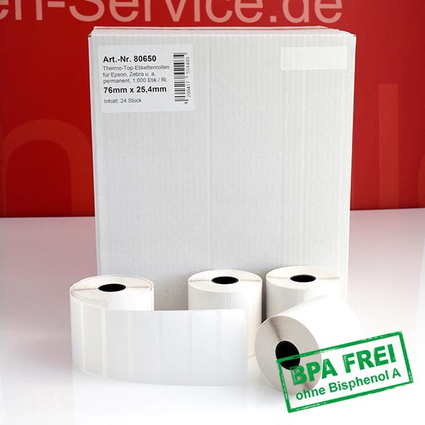 Produktfoto - Thermoetiketten 76mm x 25,4mm > BPA-frei, permanent für Epson TM-L90