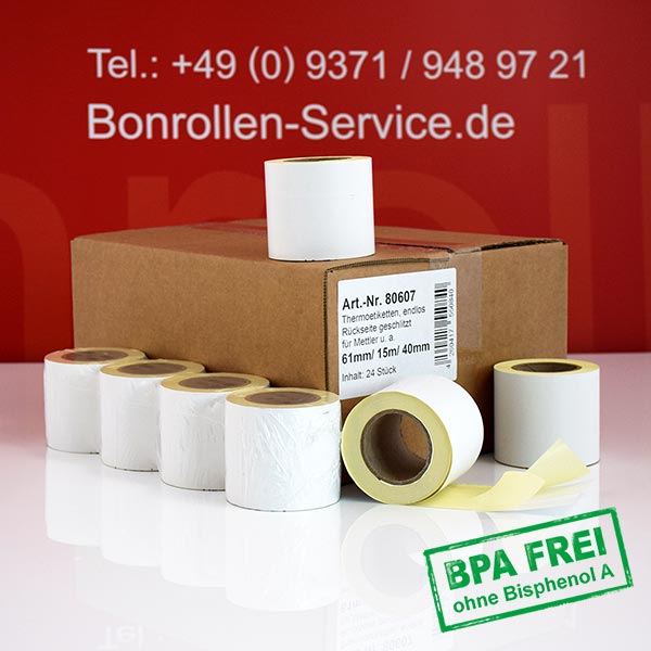 Produktfoto - Thermoetiketten 61mm x 15m, endlos > BPA-frei, permanent für Mettler-Toledo FreshWay T