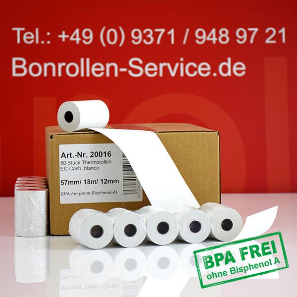 Produktfoto - Thermorollen / EC-Rollen 57/18m/12 | weiß | BPA-frei für PAX A920