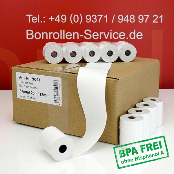 Produktfoto - Thermorollen / EC-Rollen 57/25m/12 | weiß | BPA-frei für DMS DASGPP