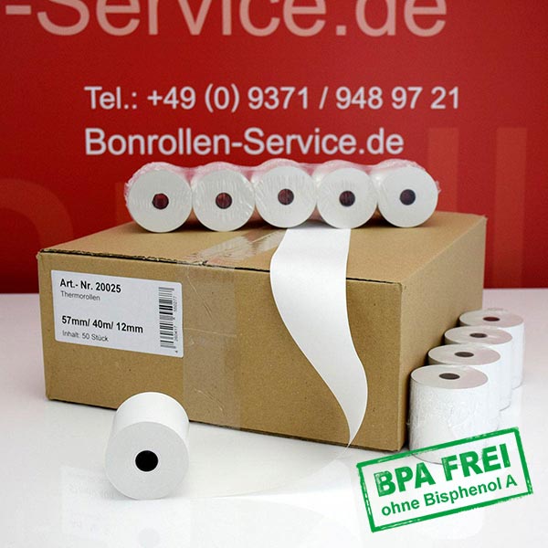 Produktfoto - Thermorollen / EC-Rollen 57/40m/12 | weiß | BPA-frei für Concardis iPP480