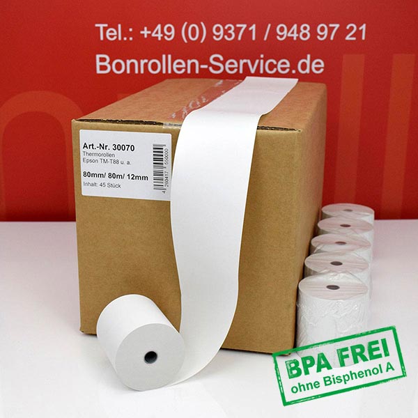 Produktfoto - Thermorollen 80/80m/12 zum Vorteilspreis | weiß | BPA-frei für Multi-Data ELLIX 20