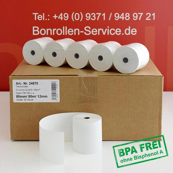 Produktfoto - Thermorollen - 48g-Thermopapier 80/80m/12 | weiß | BPA-frei für Epson IM 700