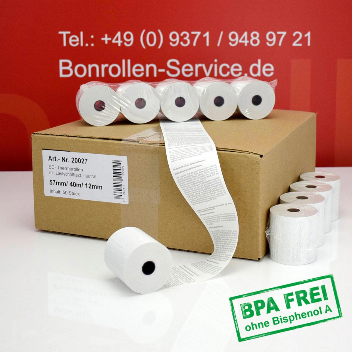 EC-Thermorollen ohne BPA 57 / 40m / 12 weiß, mit SEPA-Text