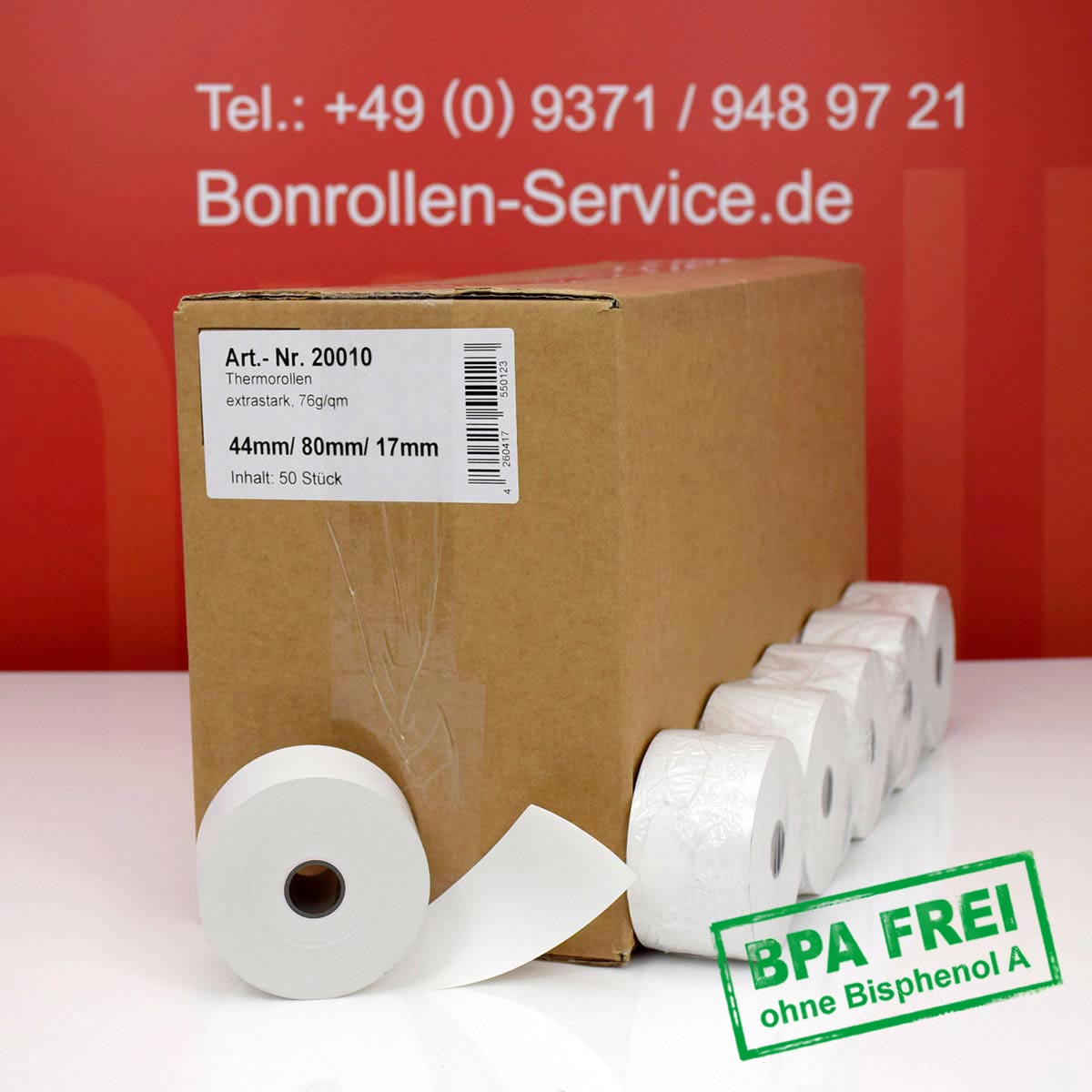 Thermorollen ohne BPA 44 / 80 / 17,5 weiß mit extra-starkem Papier