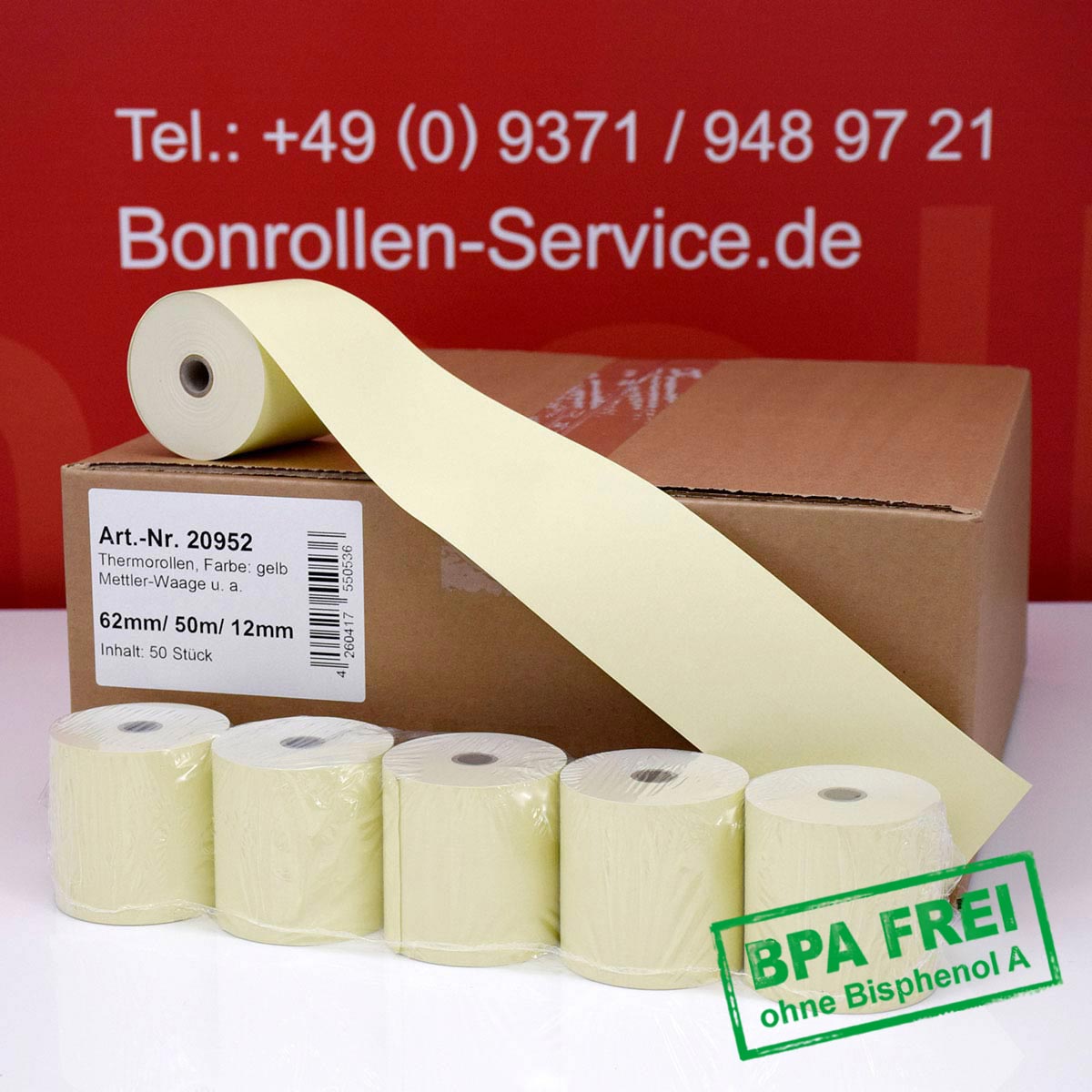 Thermorollen ohne BPA 62 / 50m / 12 gelb