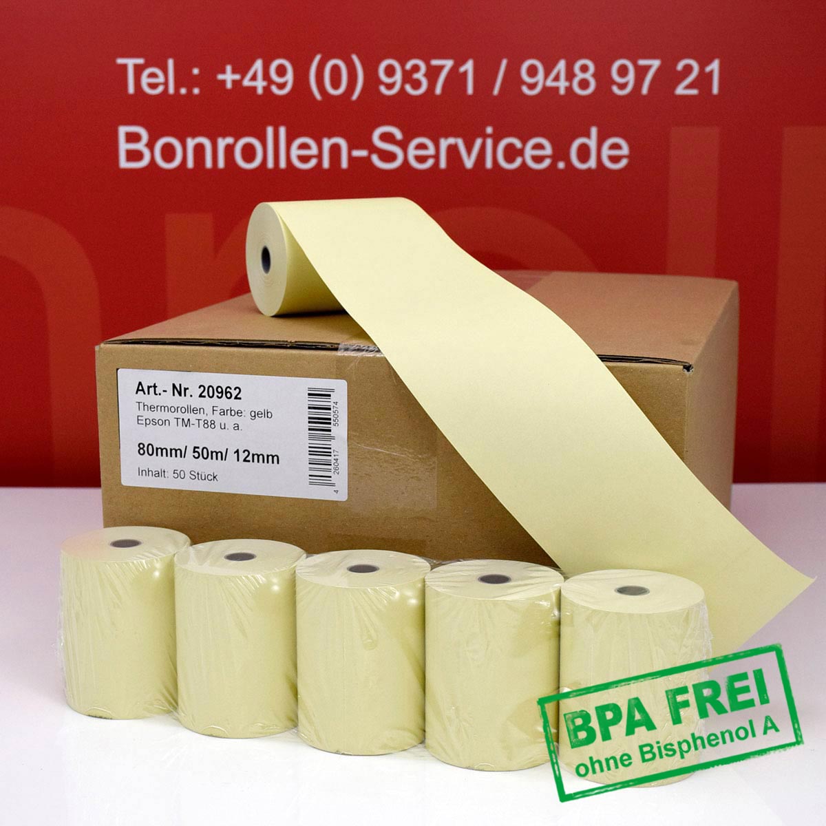 Thermorollen ohne BPA 80 / 50m / 12 gelb