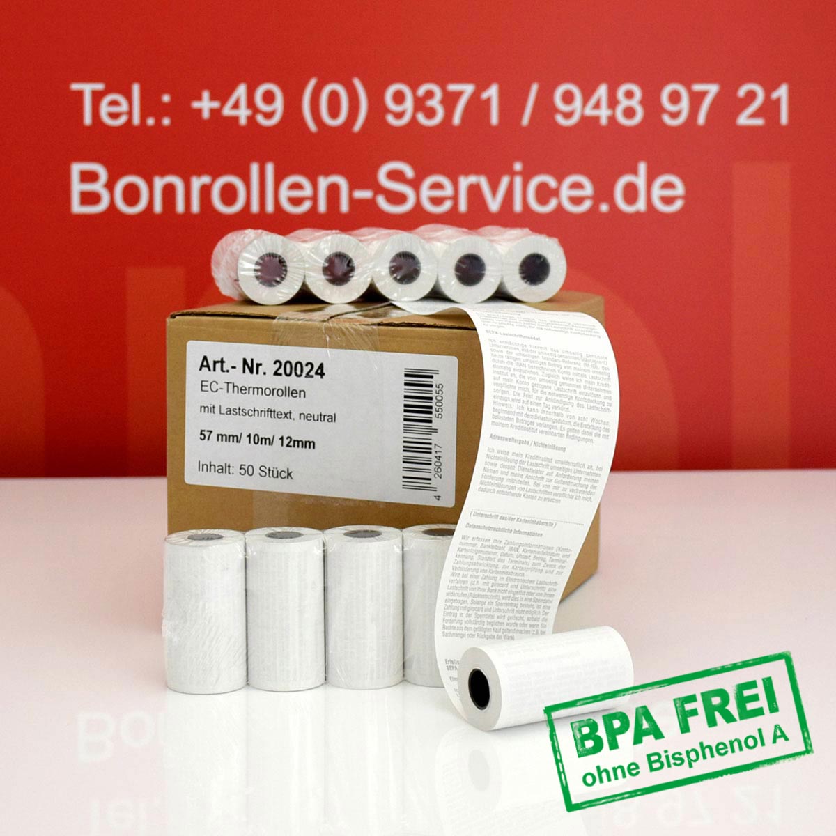 EC-Thermorollen ohne BPA 57 / 10m / 12 weiß, mit SEPA-Text