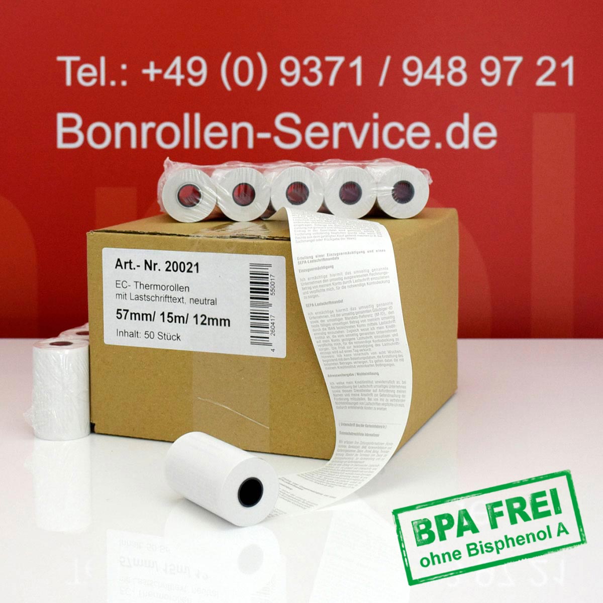 EC-Thermorollen ohne BPA 57 / 15m / 12 weiß mit SEPA-Text
