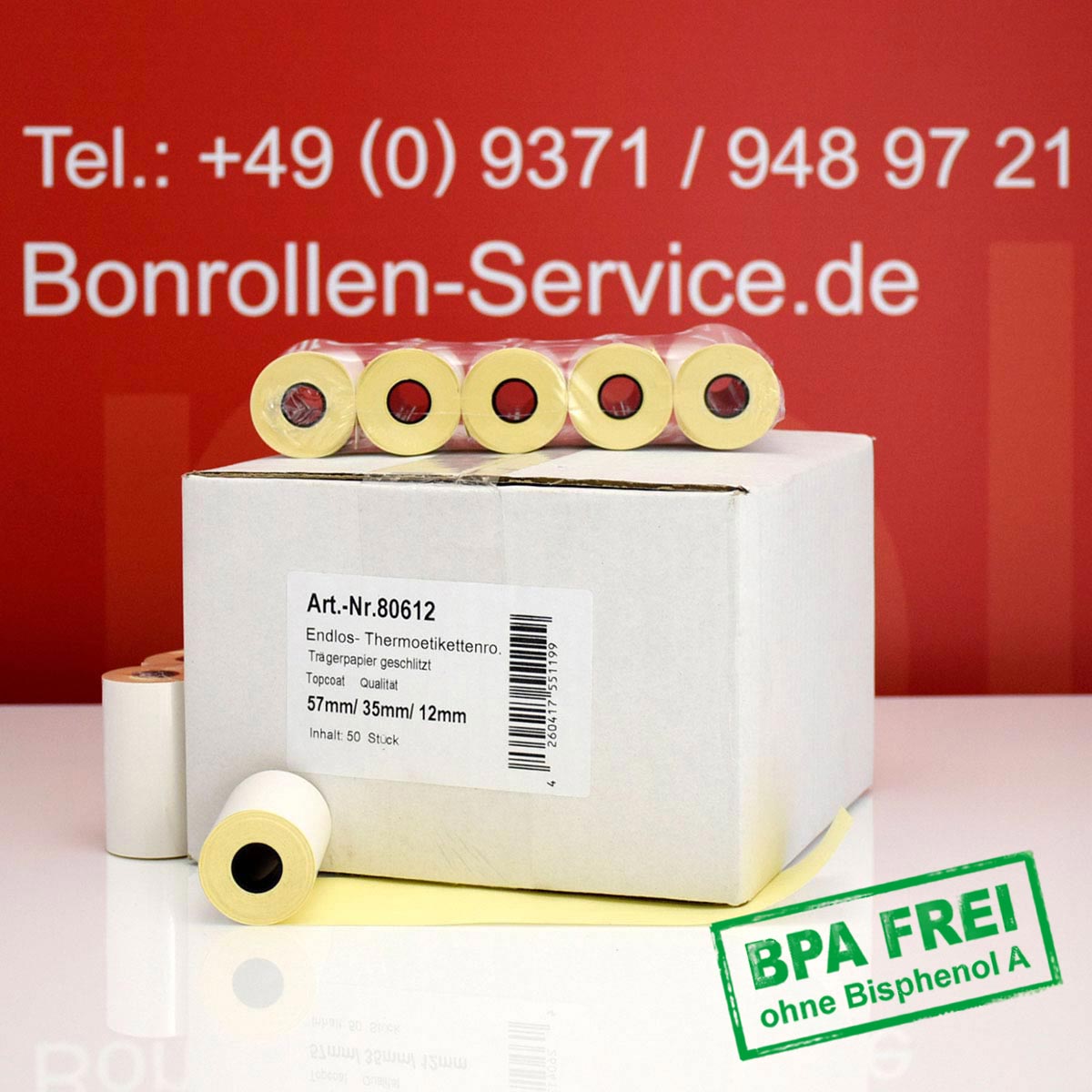 Kurze Thermo-Etikettenrollen ohne BPA 57 5,5m 12, permanent